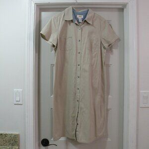 Talbots_12_used_khaki long button dress with chest pockets